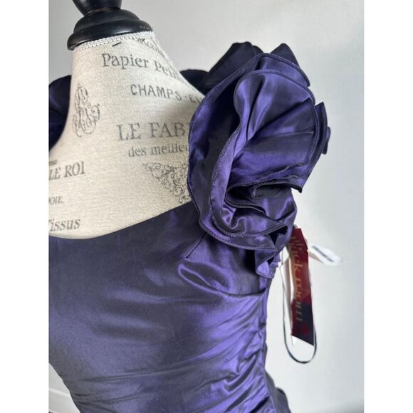 Teri Jon Rickie Freeman Women’s 100% Silk Gown Ruffle Train Dress Purple Size 4 - Picture 4 of 10